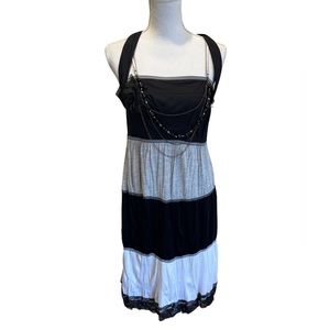 NWT Bai Amour Doublelayer Black, White, and Grey Sleeveless Dress. Large